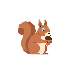 A cartoon squirrel holding an acorn, depicted in a simple, clean style.