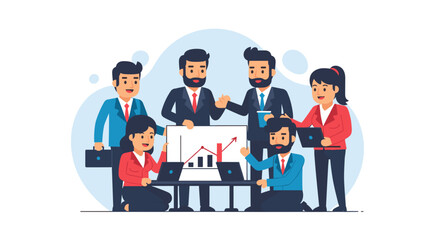 A diverse team of professionals collaborates in a modern office setting, analyzing data and strategizing for business growth and achieving their goals with teamwork.