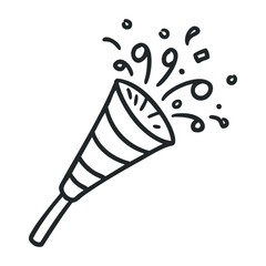 Festive party popper celebration icon with confetti and streamers. Hand drawn vector illustration