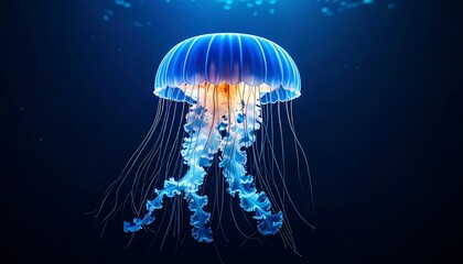 Fototapeta premium Bioluminescent jellyfish in deep ocean