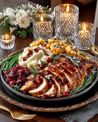 Holiday feast featuring classic thanksgiving turkey high resolution Images