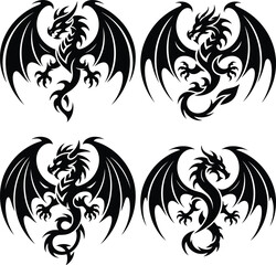 Fototapeta premium dragon silhouette, flying dragon silhouette, dragon clipart, fantasy dragon vector, dragon outline, black dragon silhouette