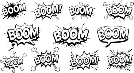 BOOM Comic book explosion sound effect, Comic Speech Bubble
