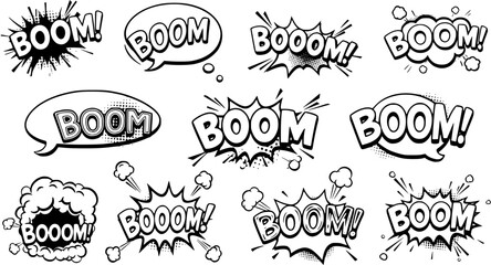 BOOM Comic book explosion sound effect, Comic Speech Bubble
