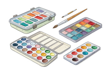 set of watercolor Staining Tray vector illustration isolated on white background