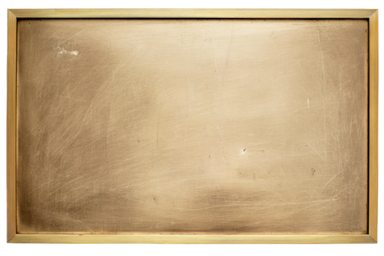 a gold metal plate with a wooden frame
