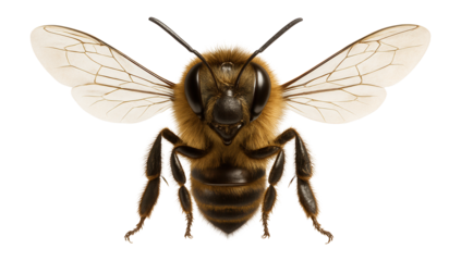 Honeybee with fuzzy thorax and translucent wings