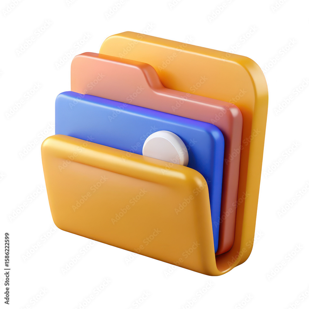 Fototapete stylized 3d rendering of a folder with multiple documents and a circular tab isolated on transparent