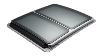 Dual-panel sunroof with electric tilt-and-slide function and wind deflector