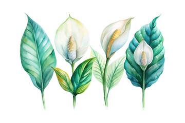 watercolor Spathiphyllum Branch vector illustration isolated on white background