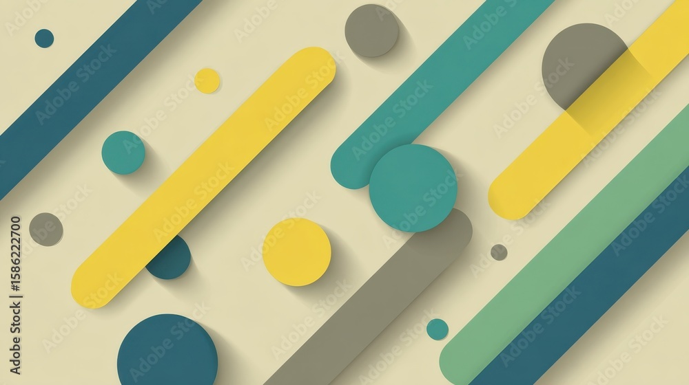 Fototapete modern abstract background featuring overlapping colorful lines and circles with drop shadows, creat