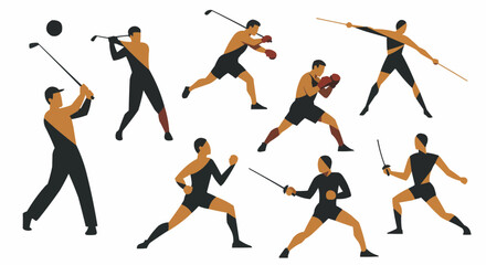 Fototapeta premium Different sports and athletes in action with minimalist illustration style.