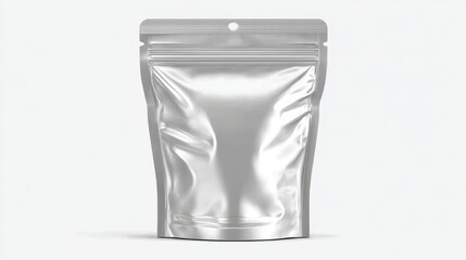 Metallic stand up pouch featuring sleek design, presenting food or non food products with contemporary professional styling against clean white backdrop