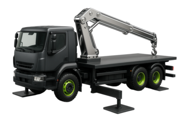 High-capacity truck with crane and reinforced stabilizing plates