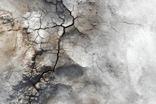 Cracked concrete shows unique textures and colors, revealing weathering and time's effects on the surface