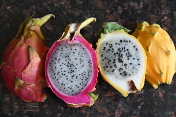 red and yellow dragon fruit,