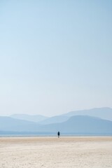 Stunning summer beach landscape with a lone person under bright midday sun Generative AI