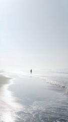 Midday stroll along a serene summer beach with gentle waves and soft sun Generative AI