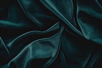 Close-Up Green Denim Fabric Texture with Soft Folds and Weave.