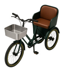 Cycle rickshaw with a front-mounted cargo basket and rear passenger compartment