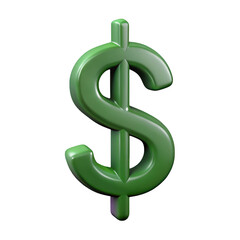 Obraz premium Shiny green three dimensional dollar symbol currency sign representing wealth and finance isolated on transparent background