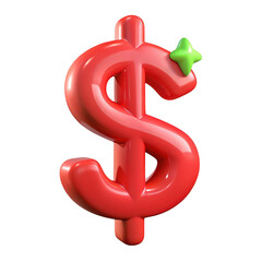 Shiny red dollar symbol with a green sparkle accent isolated on transparent background
