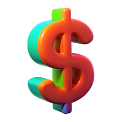 Vibrant gradient dollar symbol with a glossy finish isolated on transparent background