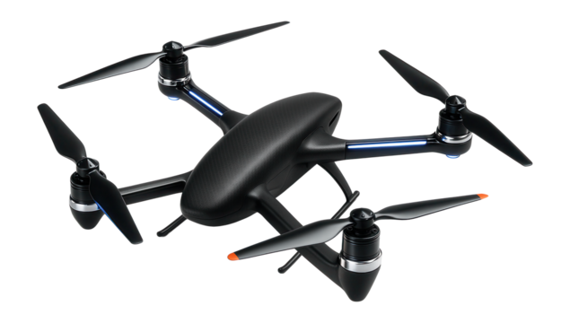 Hybrid drone with vertical lift rotors and fixed-wing for horizontal flight