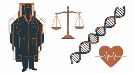 Naklejka premium Medical-themed illustration featuring various health and legal symbols