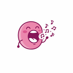 Fototapeta premium A cheerful pink donut character singing musical notes with a happy expression.