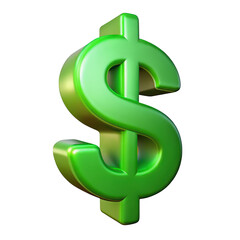 Obraz premium A shiny green three dimensional dollar symbol with metallic sheen isolated on transparent background