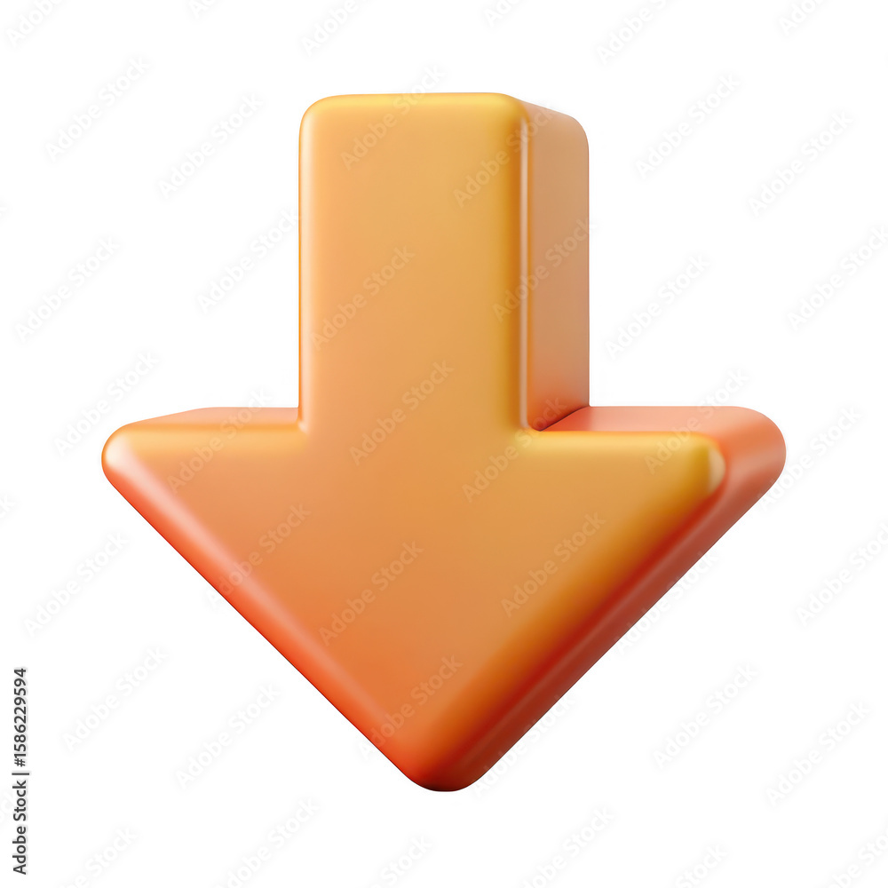 Fototapete a 3d rendered orange downward pointing arrow with soft rounded edges isolated on transparent backgro