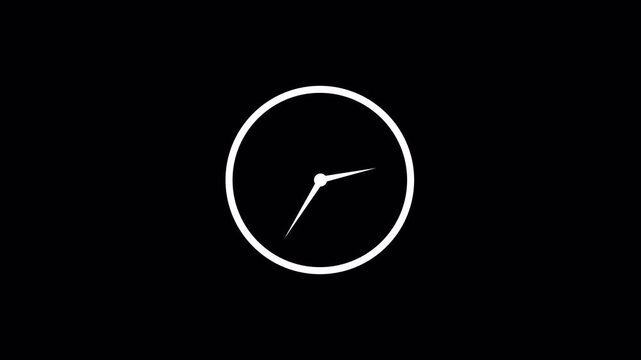 Analog clock animation with transparent background, Timelapse of spinning clock animation of 12 Hour, Round clock with rotating animated arrows with alpha channel in 4k.
