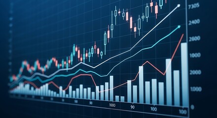 Naklejka premium A dynamic stock market graph displays fluctuating data, representing business trends and financial analysis