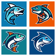 Obraz premium Four square panels displaying colorful cartoon fish designs in various poses and color schemes artfully done