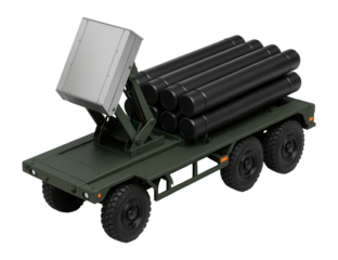 Mobile missile system with a flatbed design and collapsible radar equipment