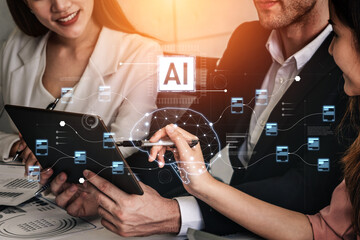 AI neural network and data processing system visualizing artificial intelligence with brain...