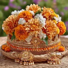 Intricate wedding jewelry with flower setting Images