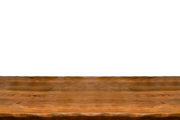 empty wooden table top in foreground isolated on background with clipping path. used for template...