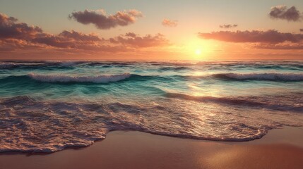 Fototapeta premium Tropical beach sunset with turquoise waves ocean sand