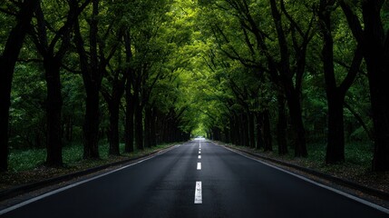 Fototapeta premium Road leading into the distance with trees forming a green archway over the path