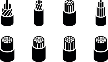 Black and white cable cross-section icons: industrial, technical, and informative.