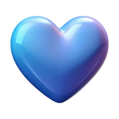 A glossy smooth and lustrous blue heart shape with subtle color gradients isolated on transparent background