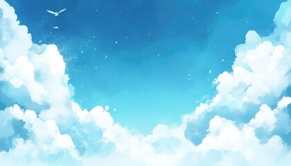 Dreamy Manga Art Landscape with Birds
