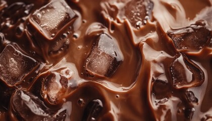 Sweet Indulgent Summer Dessert Detail Delicious Cold Coffee with Melting Ice



