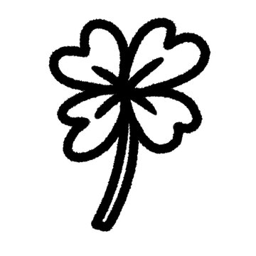 4 leaf clover luck and lucky PNG Handdrawn Cartoon Doodle Clipart Kawaii Black and White Outline Elements in Fun Sketch Style for Kids, Notes, Scrapbook, or Digital Design