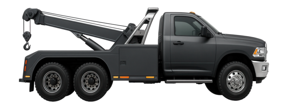 Recovery vehicle with extendable winch and dual rear axles