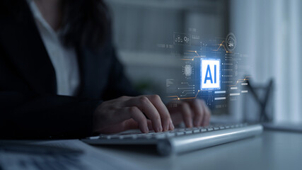 AI core technology presented with digital circuit connections, symbolizing AI systems, processing...