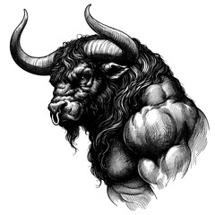 Minotaur roaring against transparent background