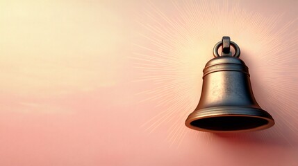 Golden bell ringing, announcing important news on gradient background
